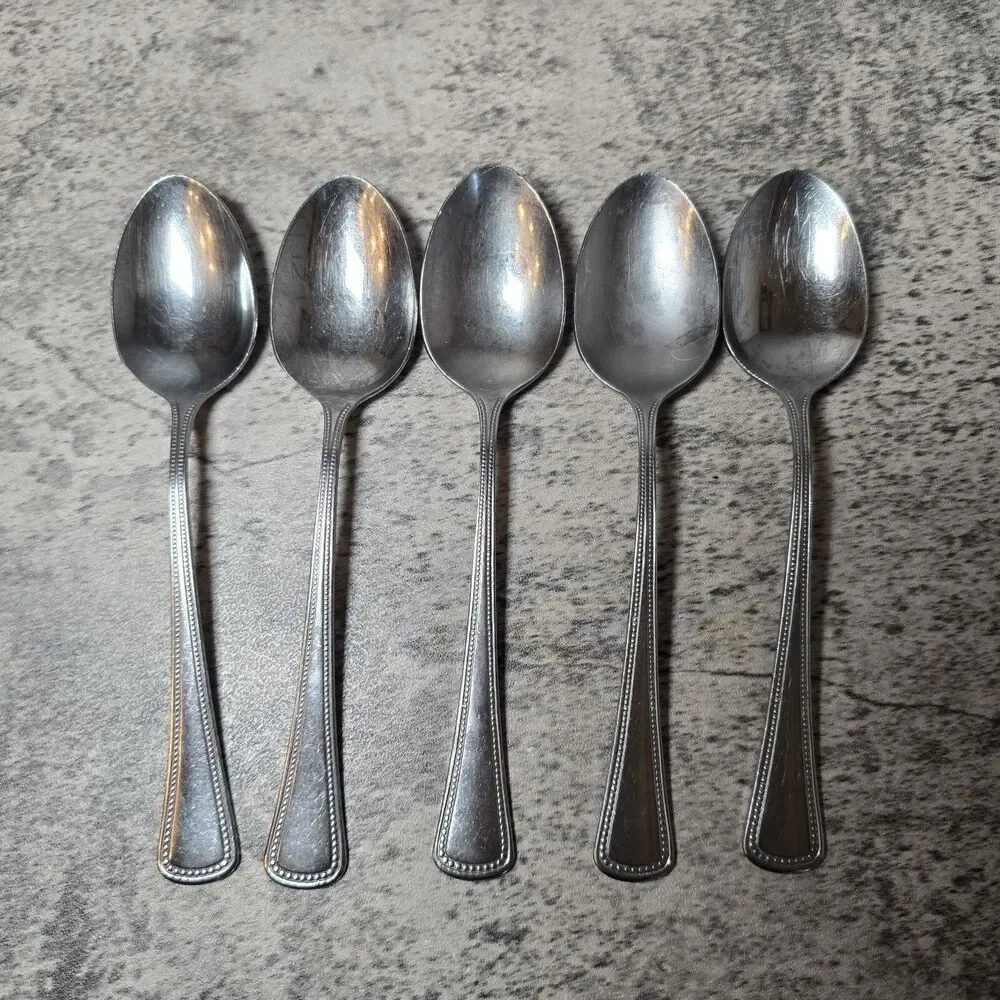 Oneida Needlepoint Beaded Artistry (5) Teaspoons 1881 Rogers Stainless Flatware